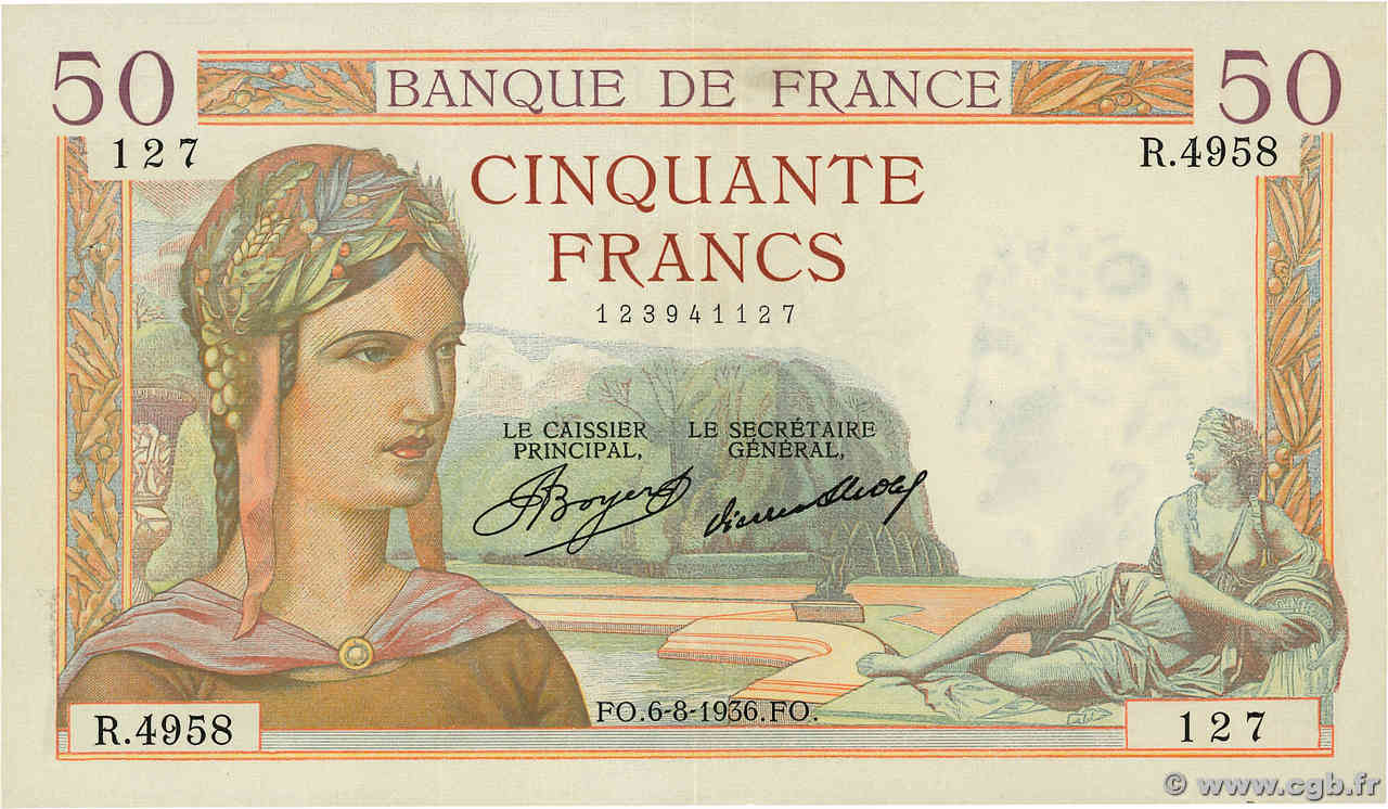 50 Francs CÉRÈS FRANCE  1936 F.17.29 SUP
