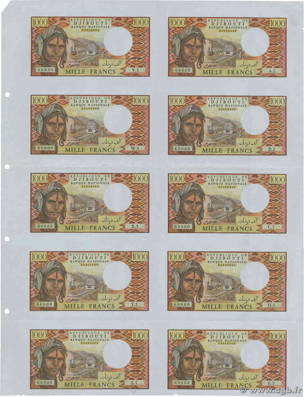 1000 Francs Planche DJIBUTI  1988 P.37b SPL+
