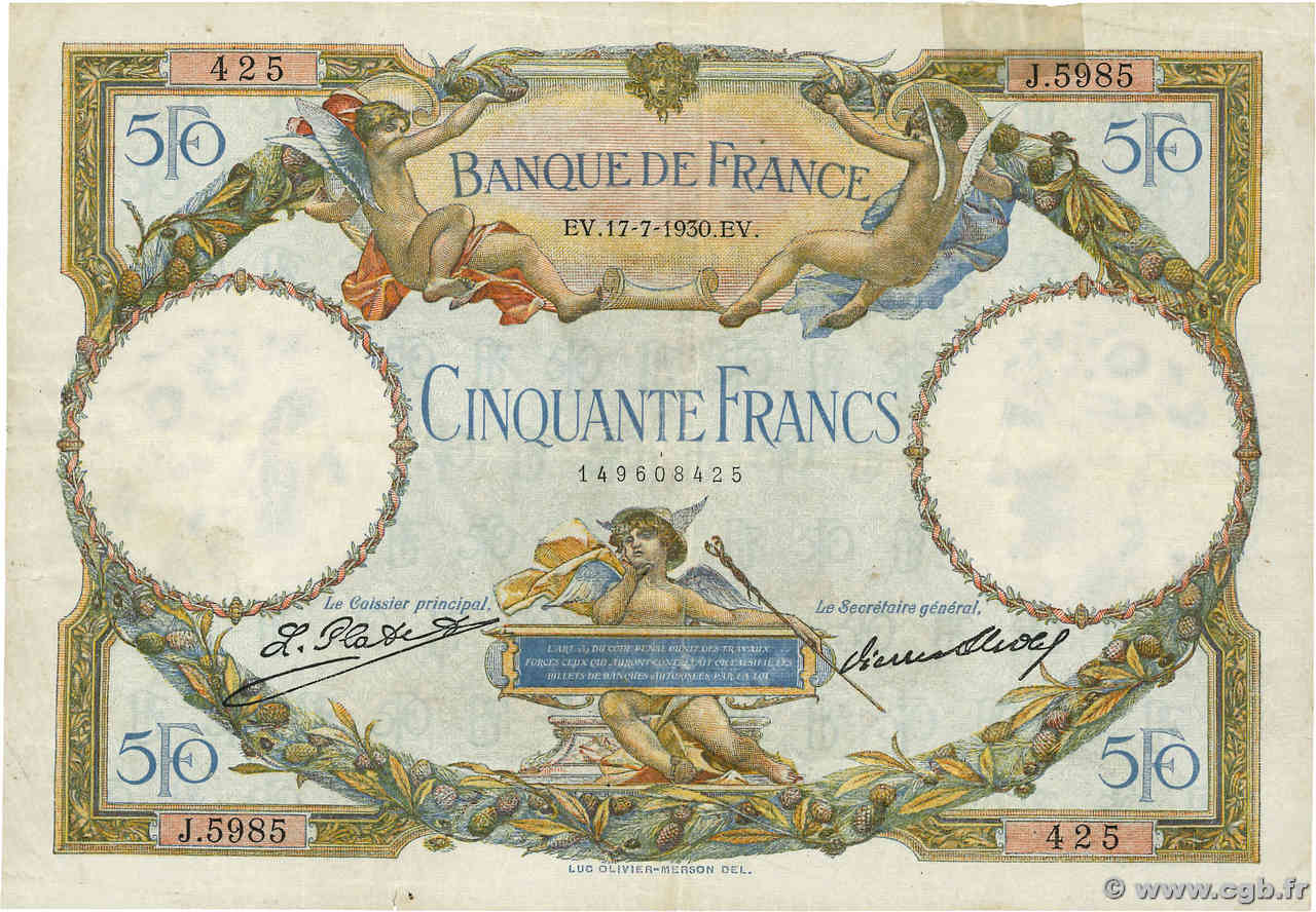 50 Francs LUC OLIVIER MERSON FRANCE  1930 F.15.04a F