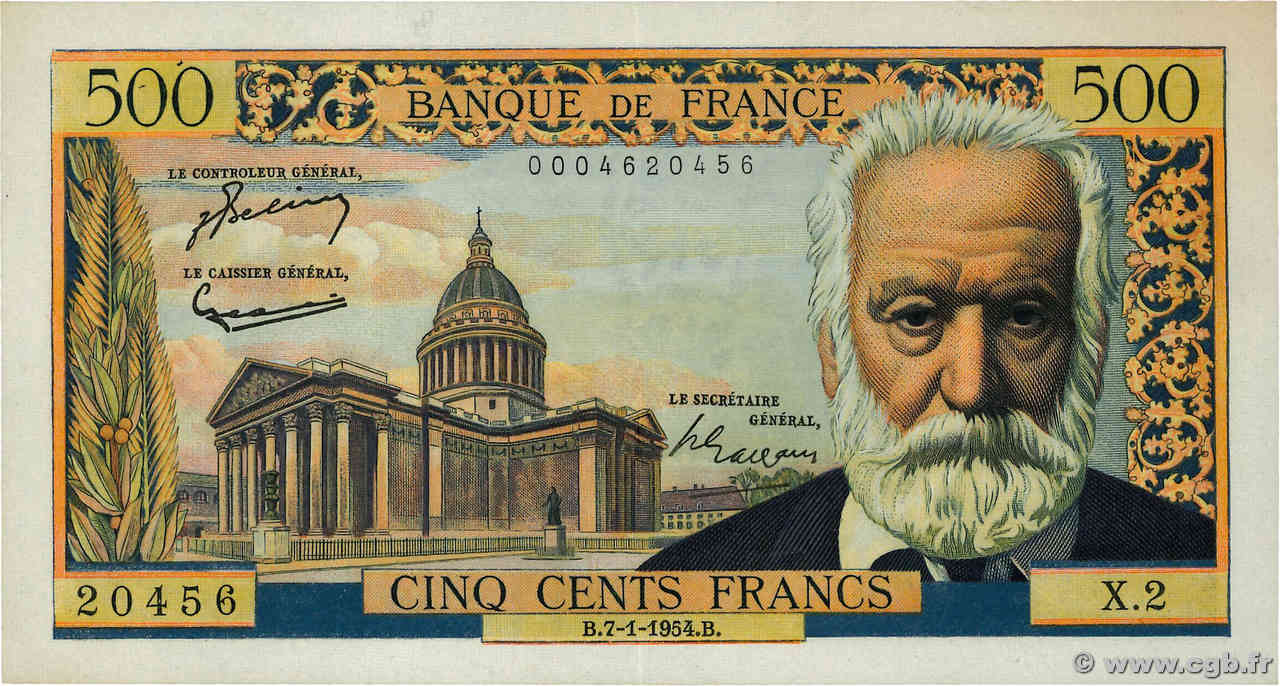 500 Francs VICTOR HUGO FRANCIA  1954 F.35.01 EBC+