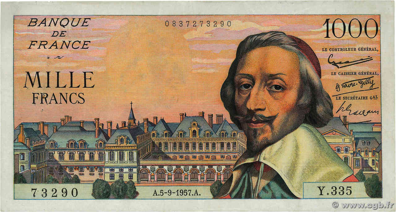 1000 Francs RICHELIEU FRANCE  1957 F.42.26 TTB