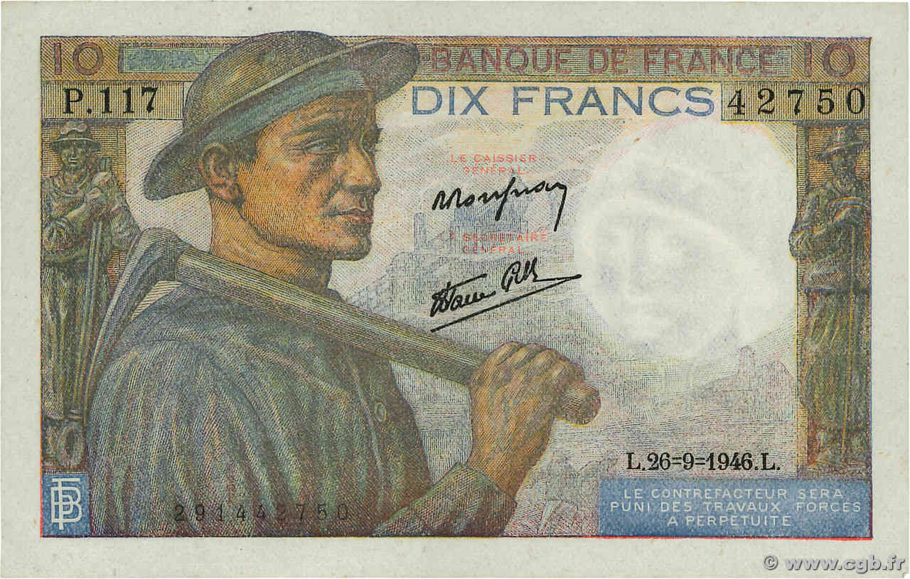 10 Francs MINEUR FRANCE  1946 F.08.15 SPL