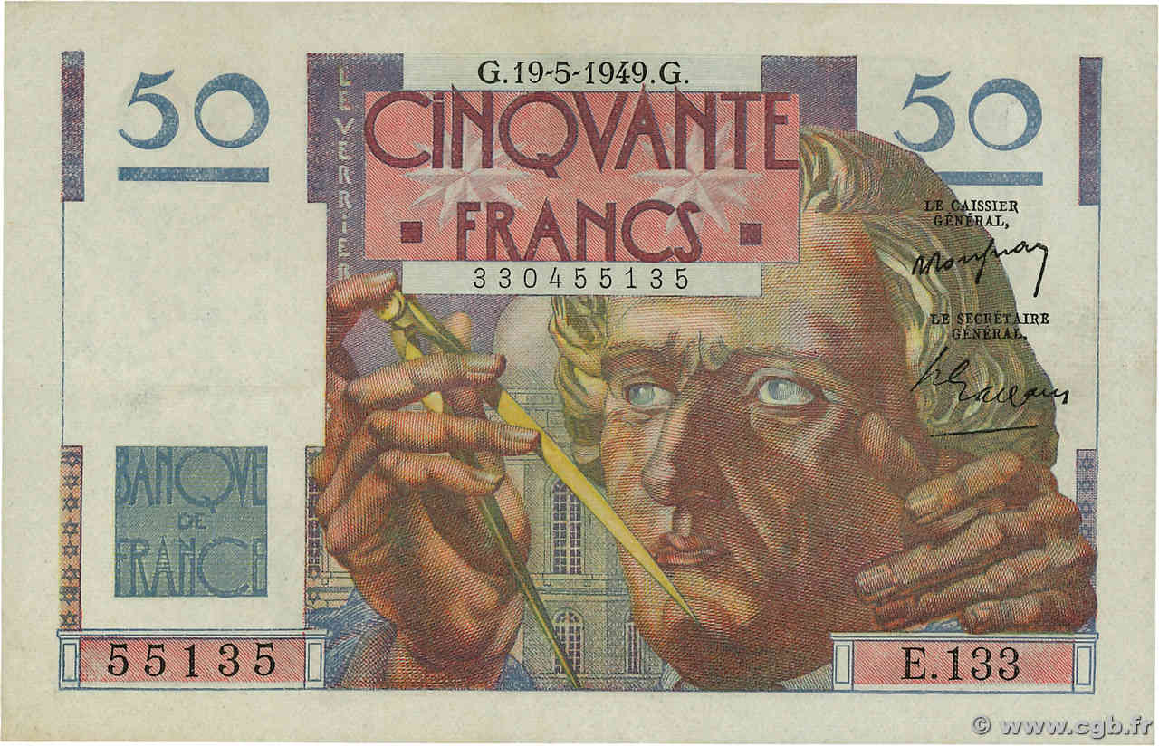 50 Francs LE VERRIER FRANCIA  1949 F.20.12 EBC