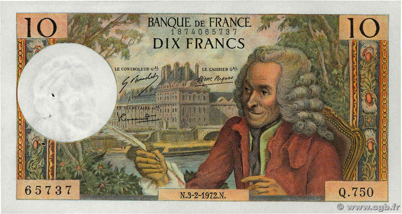 10 Francs VOLTAIRE FRANCIA  1972 F.62.54 EBC