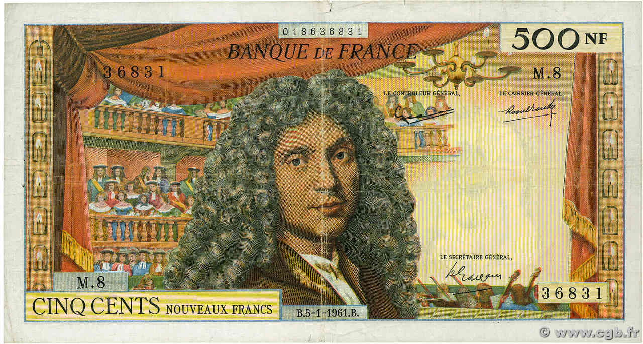 500 Nouveaux Francs MOLIÈRE FRANCE  1961 F.60.03 TB