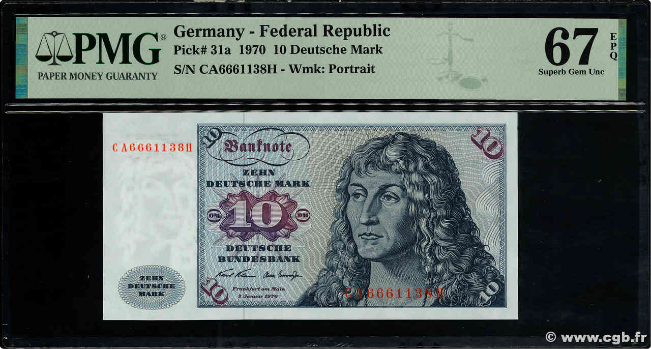 10 Deutsche Mark GERMAN FEDERAL REPUBLIC  1970 P.31a UNC