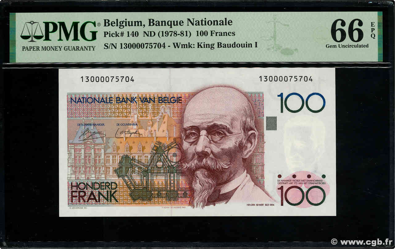 100 Francs BELGIO  1978 P.140a FDC
