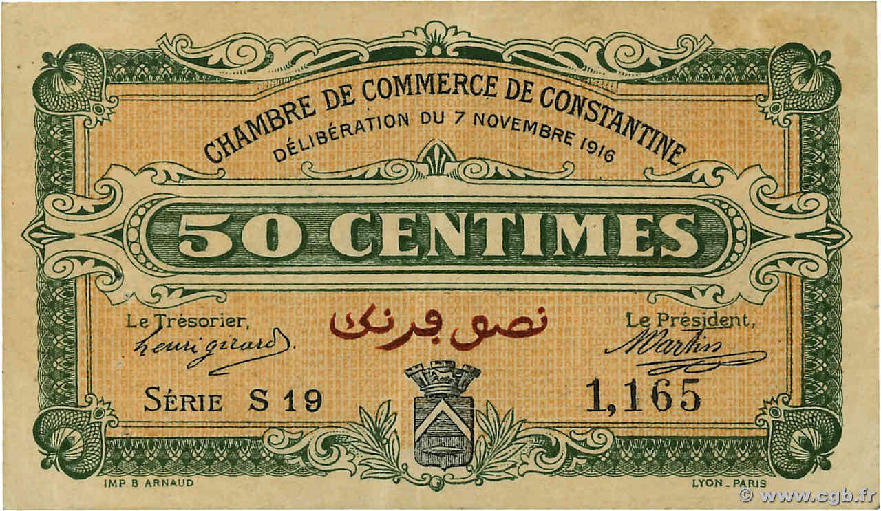 50 Centimes ALGERIA Constantine 1916 JP.140.06 XF