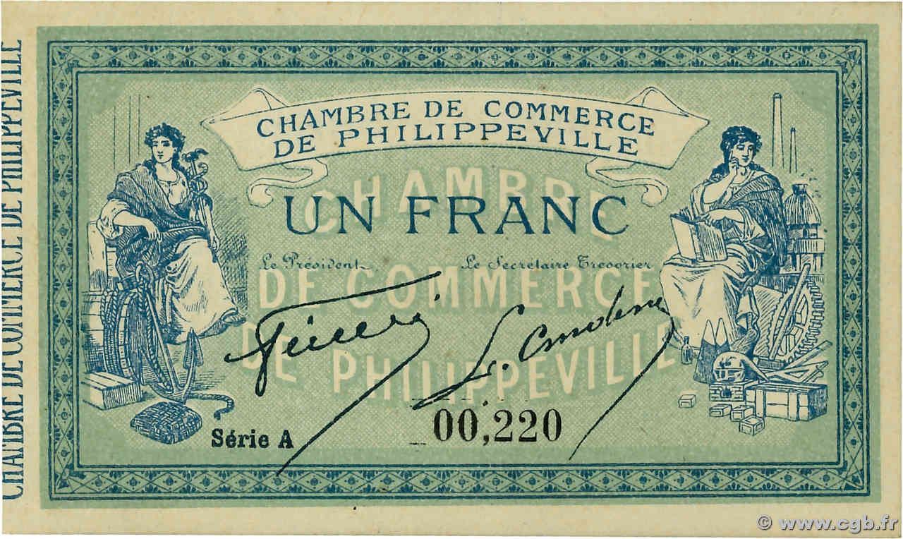 1 Franc Petit numéro ALGÉRIE Philippeville 1914 JP.142.07 NEUF