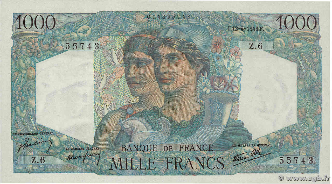 1000 Francs MINERVE ET HERCULE FRANCIA  1945 F.41.01 SC+