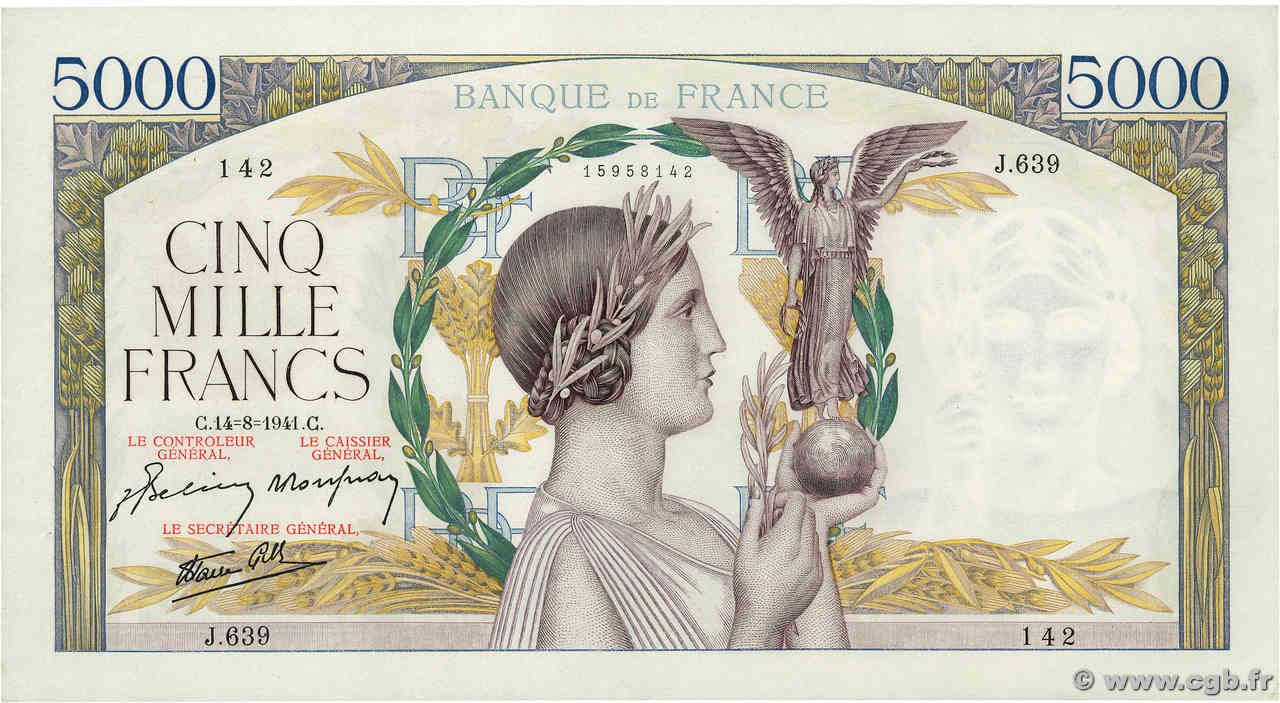 5000 Francs VICTOIRE Impression à plat FRANCIA  1941 F.46.25 q.SPL