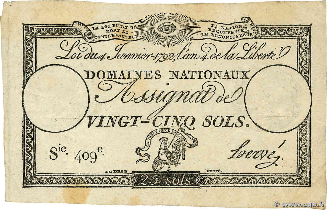 25 Sols FRANCE  1792 Ass.25a TTB