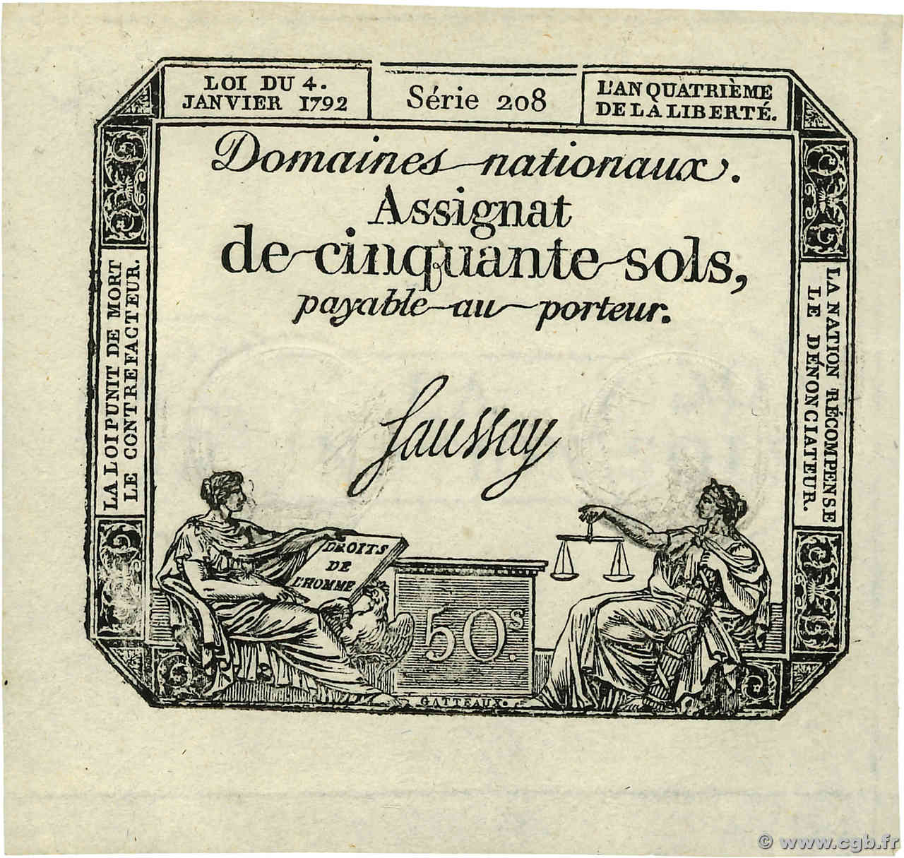 50 Sols FRANCE  1792 Ass.26a pr.NEUF