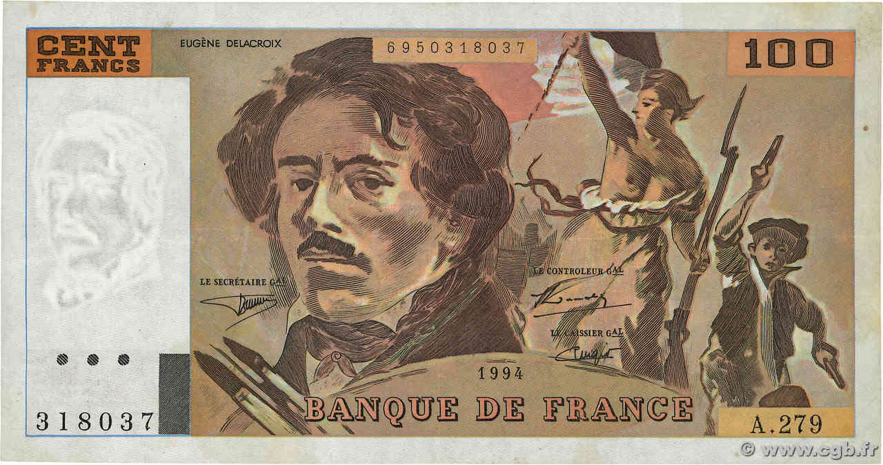 100 Francs DELACROIX 442-1 & 442-2 FRANCE  1994 F.69TER.01c TTB