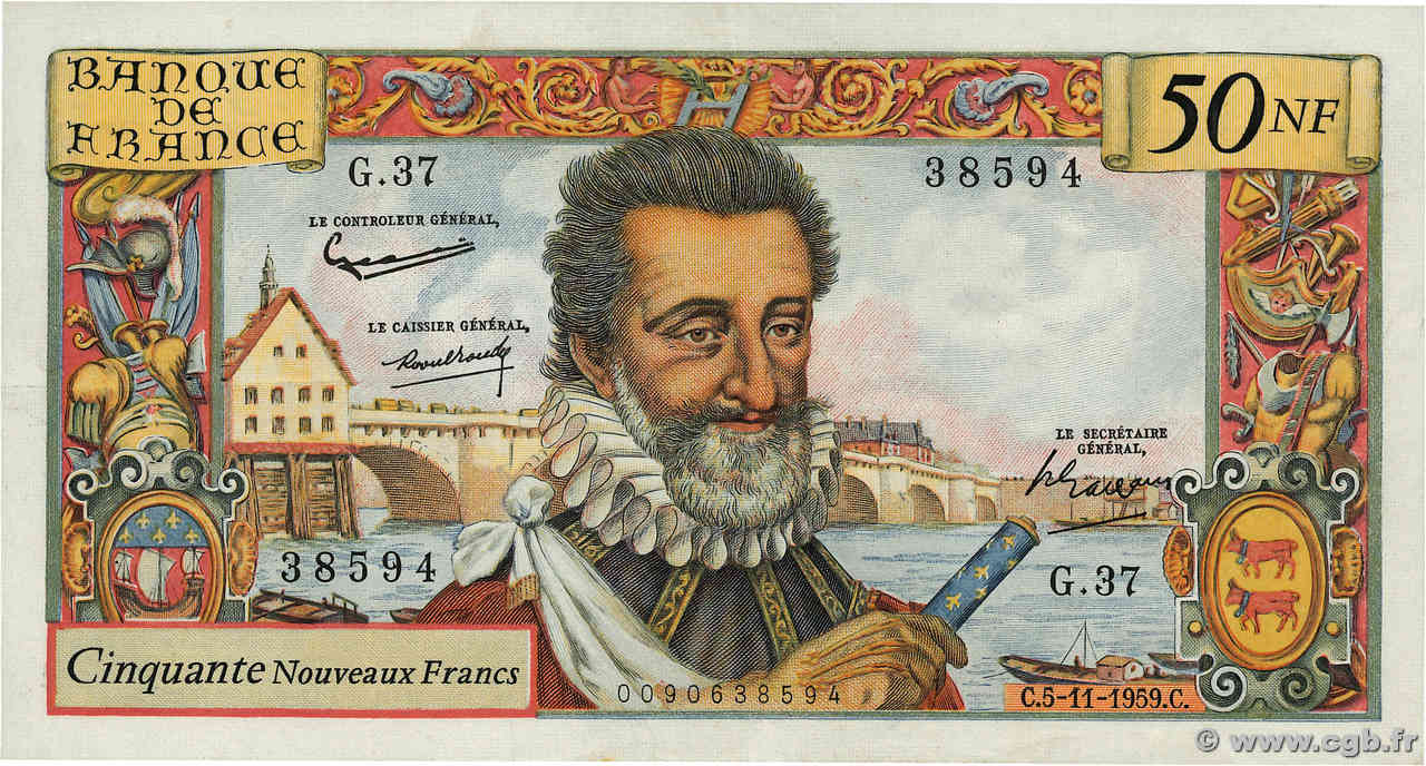 50 Nouveaux Francs HENRI IV FRANCIA  1959 F.58.04 MBC+