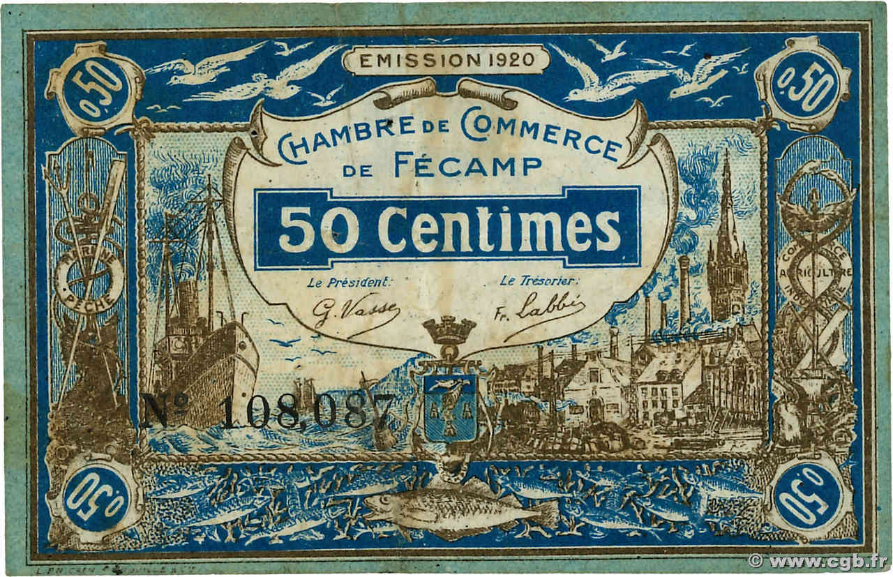 50 Centimes FRANCE régionalisme et divers Fécamp 1920 JP.058.01 TTB