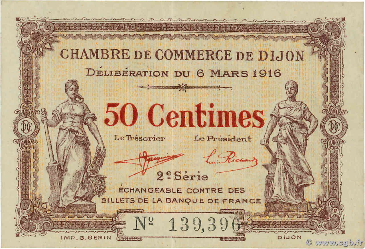 50 Centimes FRANCE régionalisme et divers Dijon 1916 JP.053.07 SUP