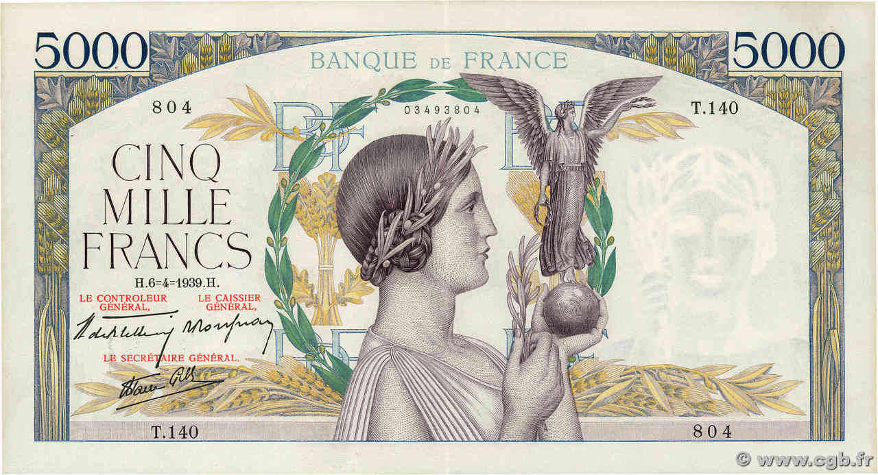 5000 Francs VICTOIRE Impression à plat FRANCIA  1939 F.46.04 MBC+