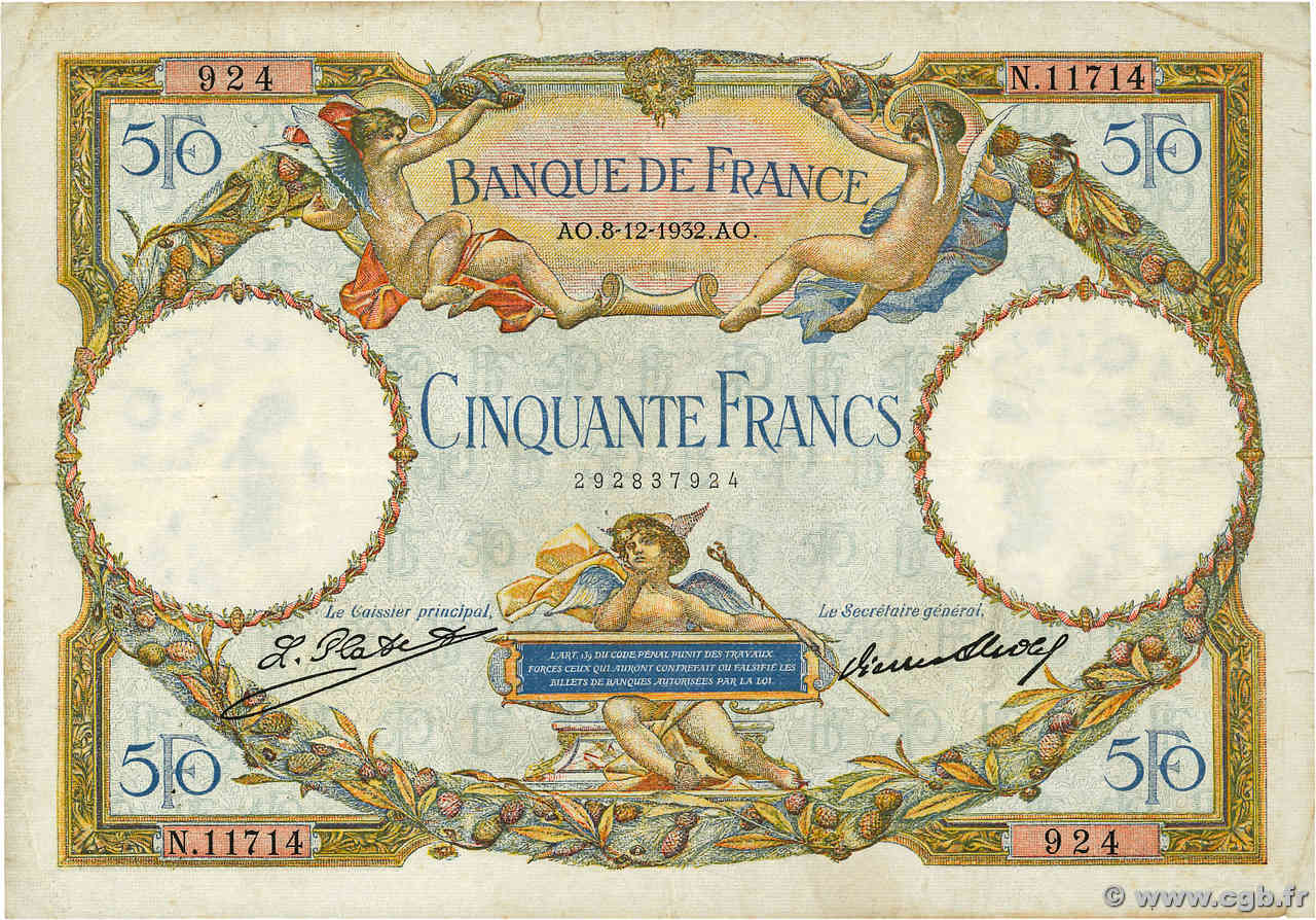50 Francs LUC OLIVIER MERSON type modifié FRANCE  1932 F.16.03 TB