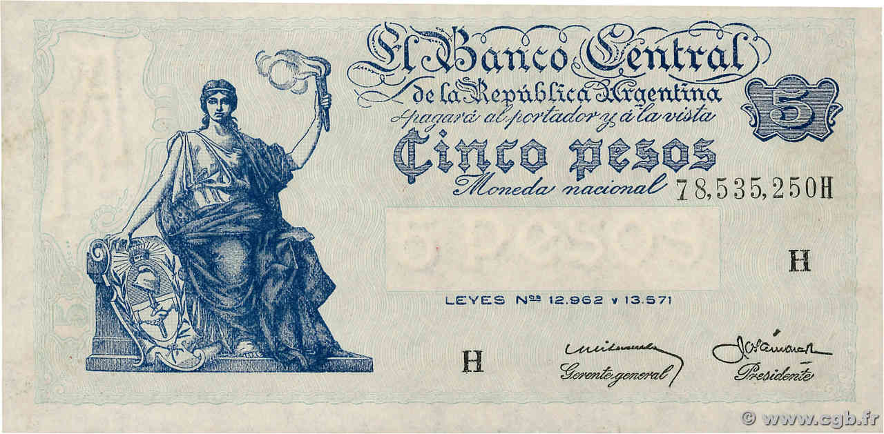 5 Pesos ARGENTINE  1951 P.264 NEUF