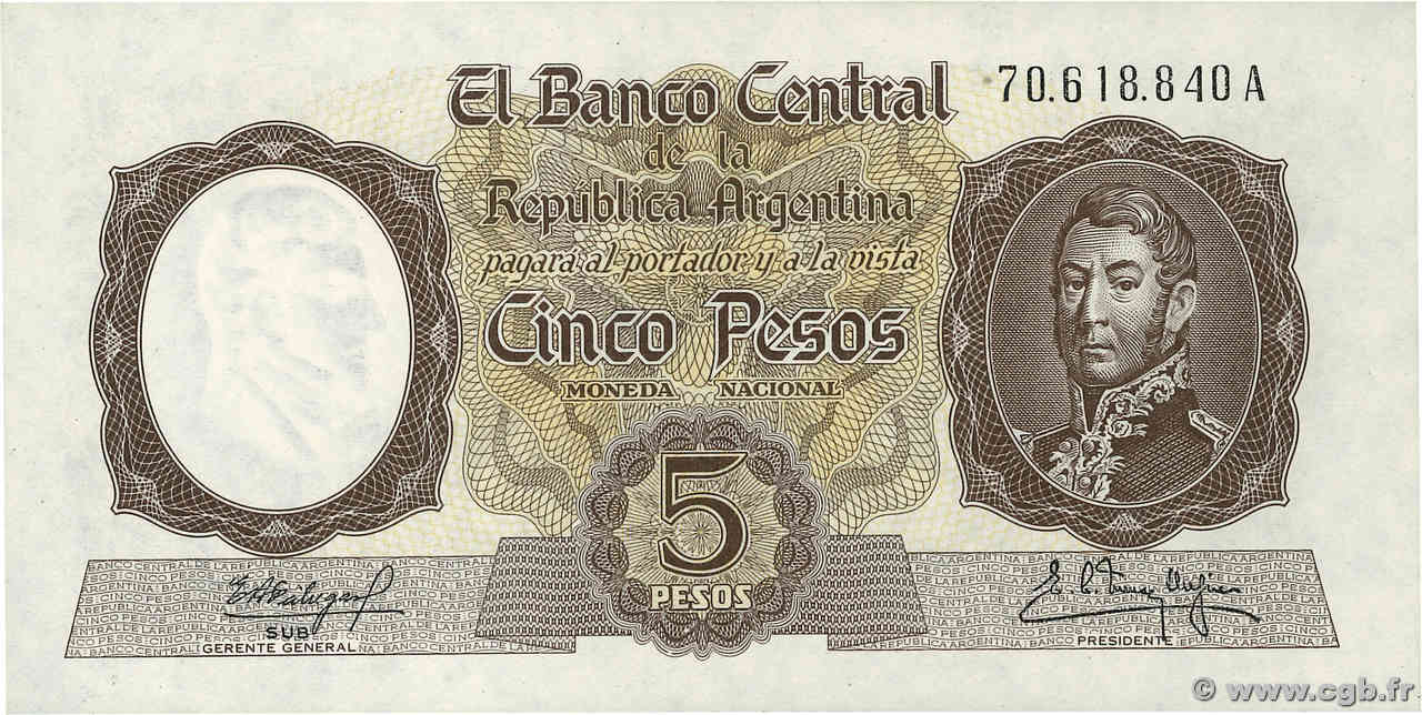 5 Pesos ARGENTINE  1960 P.275 NEUF