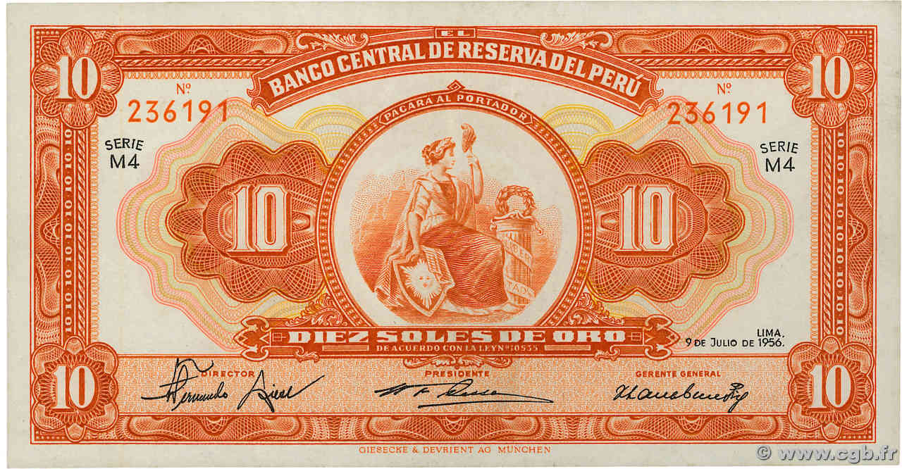10 Soles PERú  1956 P.077 EBC+