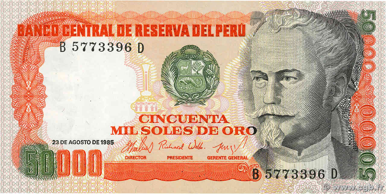 50000 Soles de Oro PÉROU  1985 P.125B NEUF