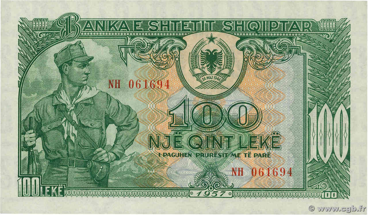 100 Lekë ALBANIE  1957 P.30a NEUF