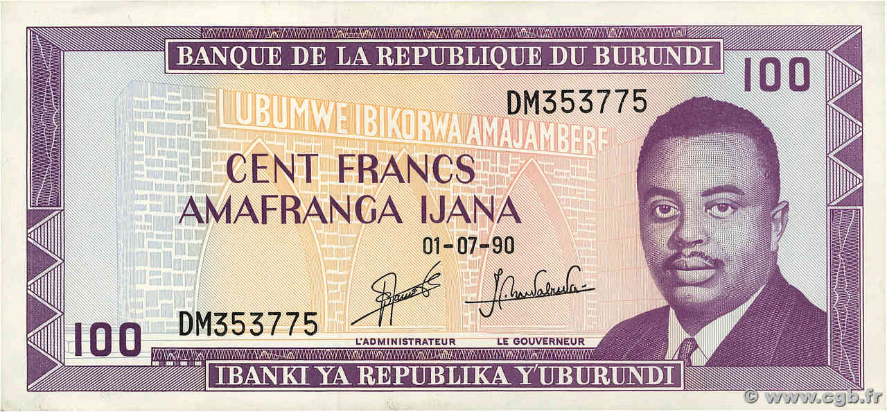 100 Francs BURUNDI  1990 P.29c SUP