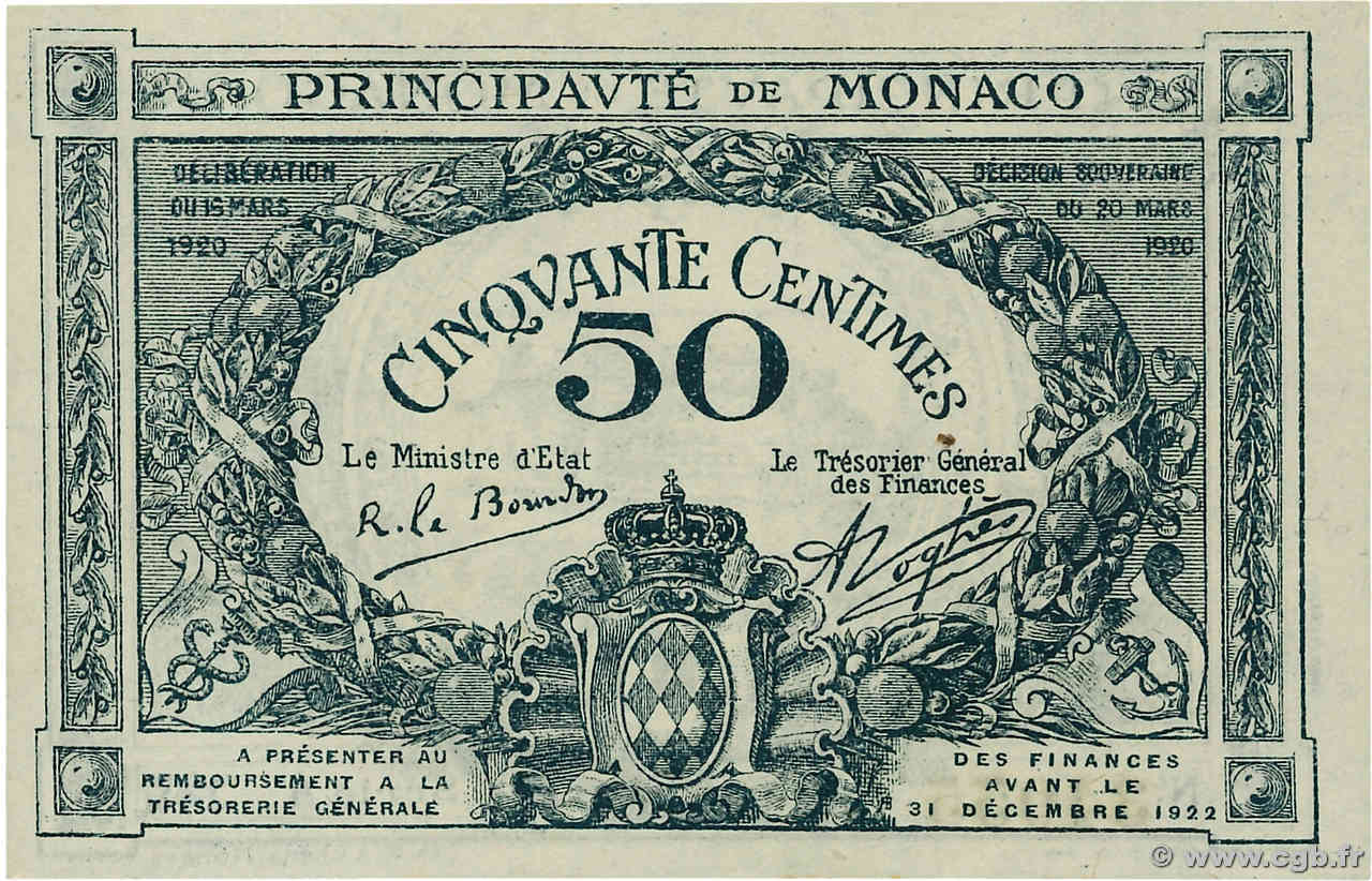 50 Centimes MONACO  1920 P.03a fST+