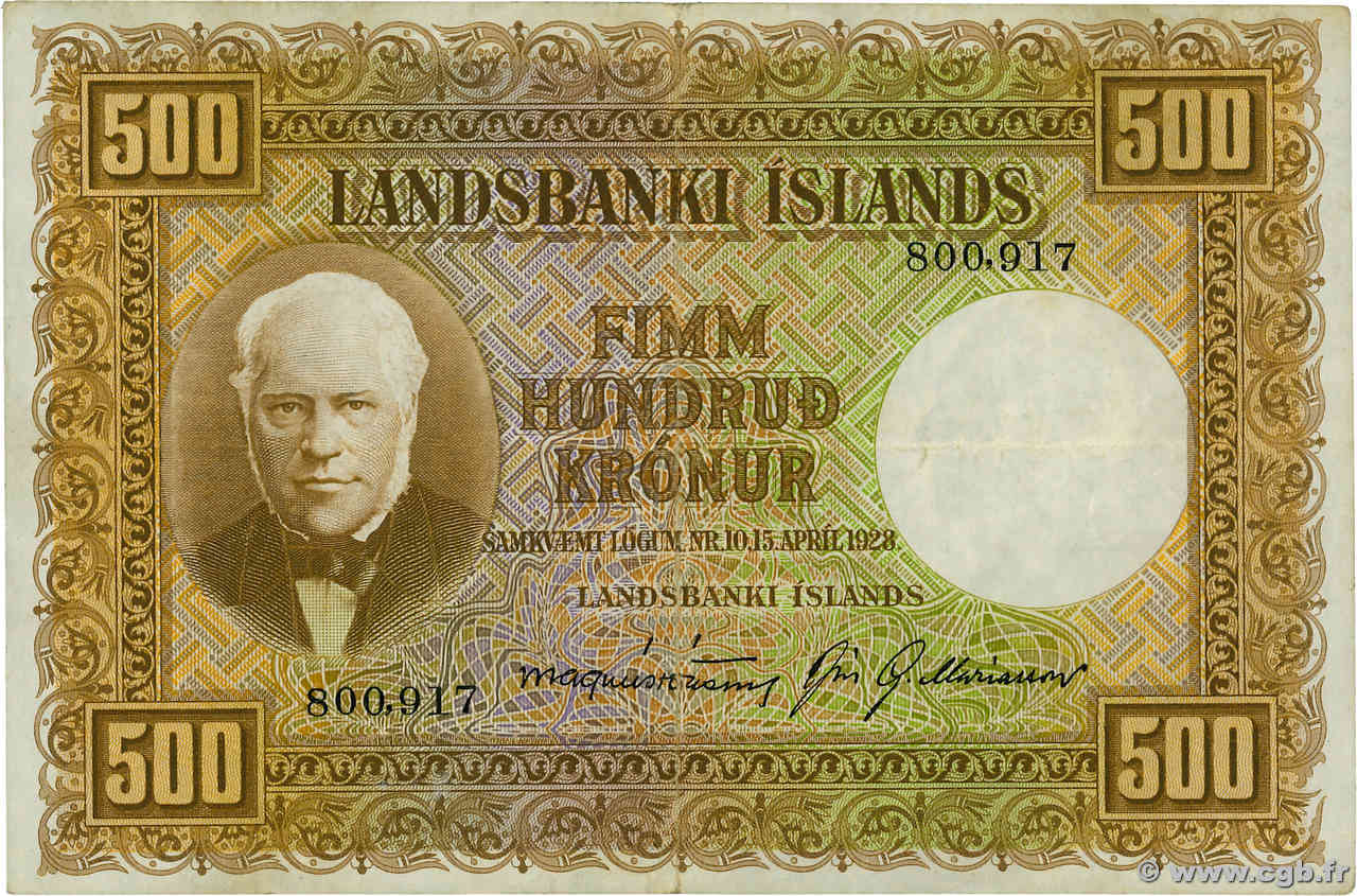 500 Kronur ISLANDIA  1943 P.36a MBC