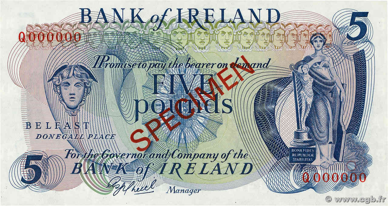 5 Pounds Spécimen NORTHERN IRELAND  1977 P.062bs ST