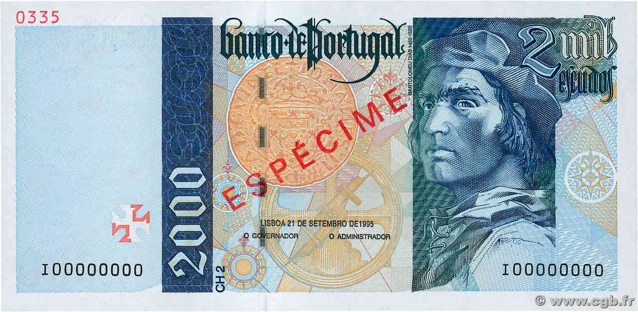 2000 Escudos Spécimen PORTUGAL  1995 P.189as ST