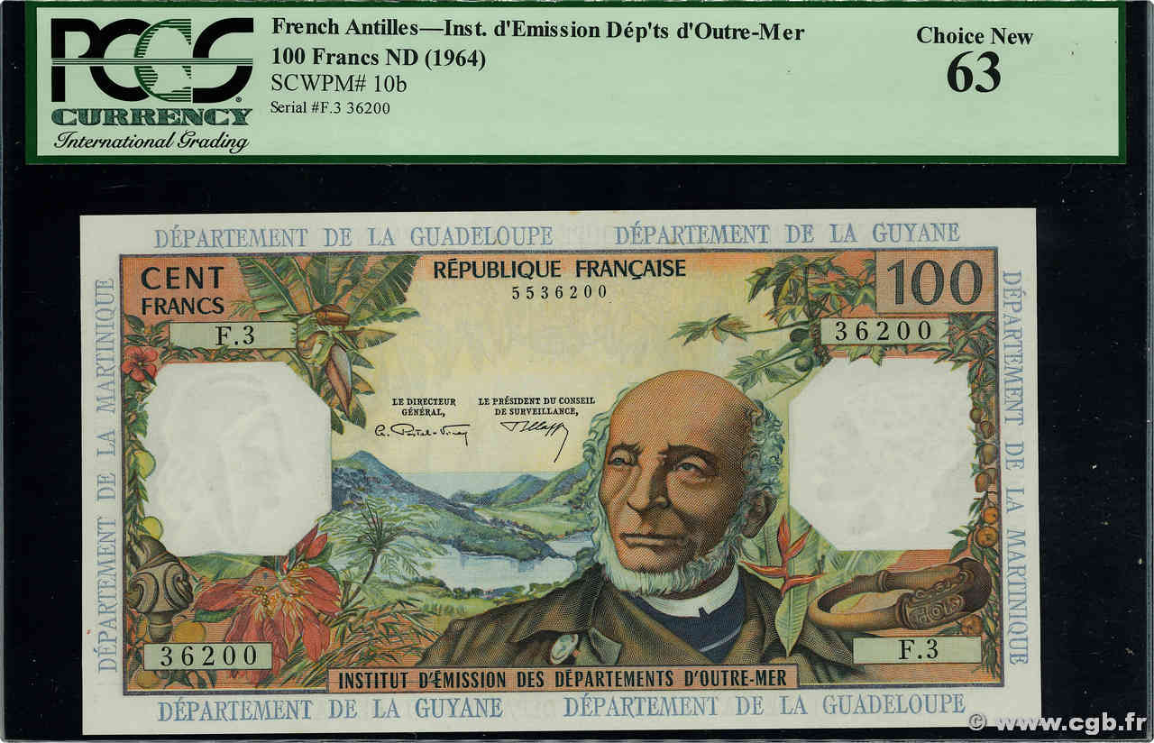 100 Francs FRENCH ANTILLES  1964 P.10b fST+