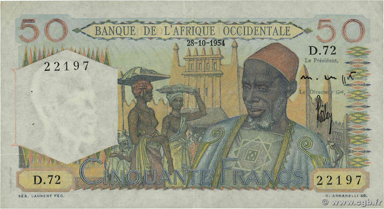 50 Francs AFRIQUE OCCIDENTALE FRANÇAISE (1895-1958)  1954 P.39 TTB