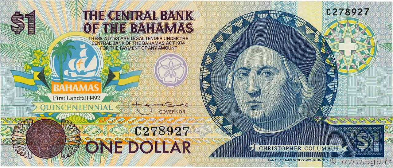 1 Dollar BAHAMAS  1992 P.50 UNC-