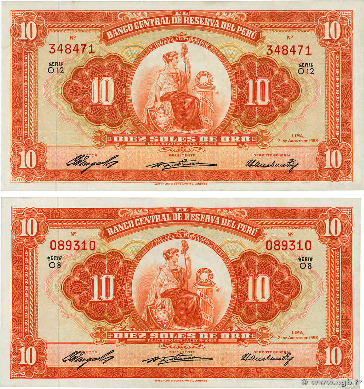 10 Soles Lot PERU  1958 P.082 fVZ