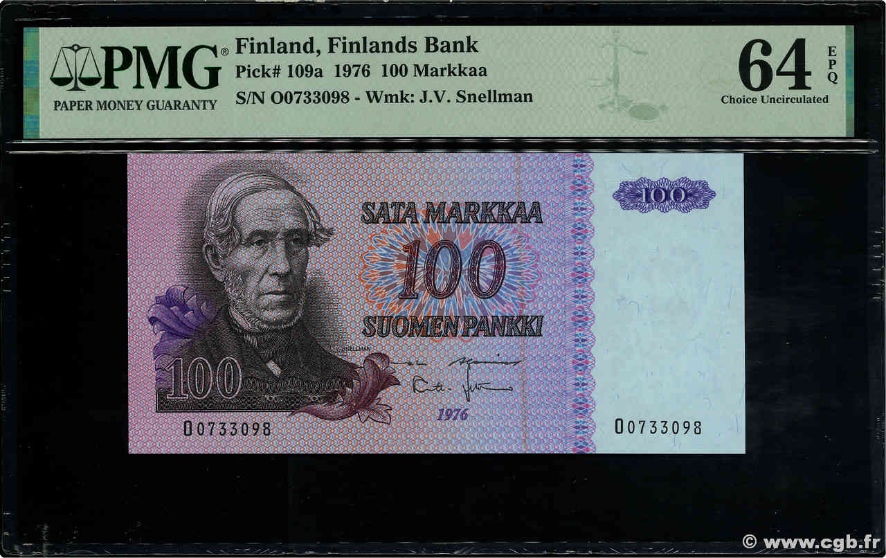 100 Markkaa FINNLAND  1976 P.109a fST+