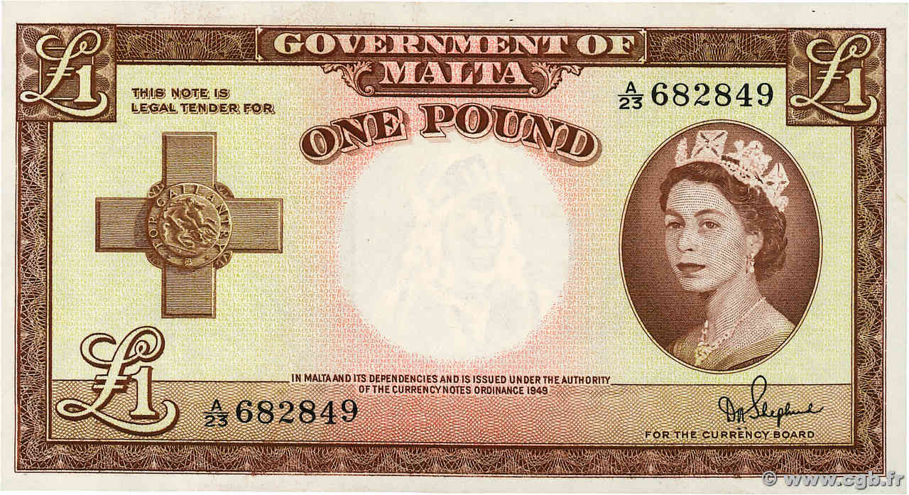 1 Pound MALTA  1954 P.24b AU+