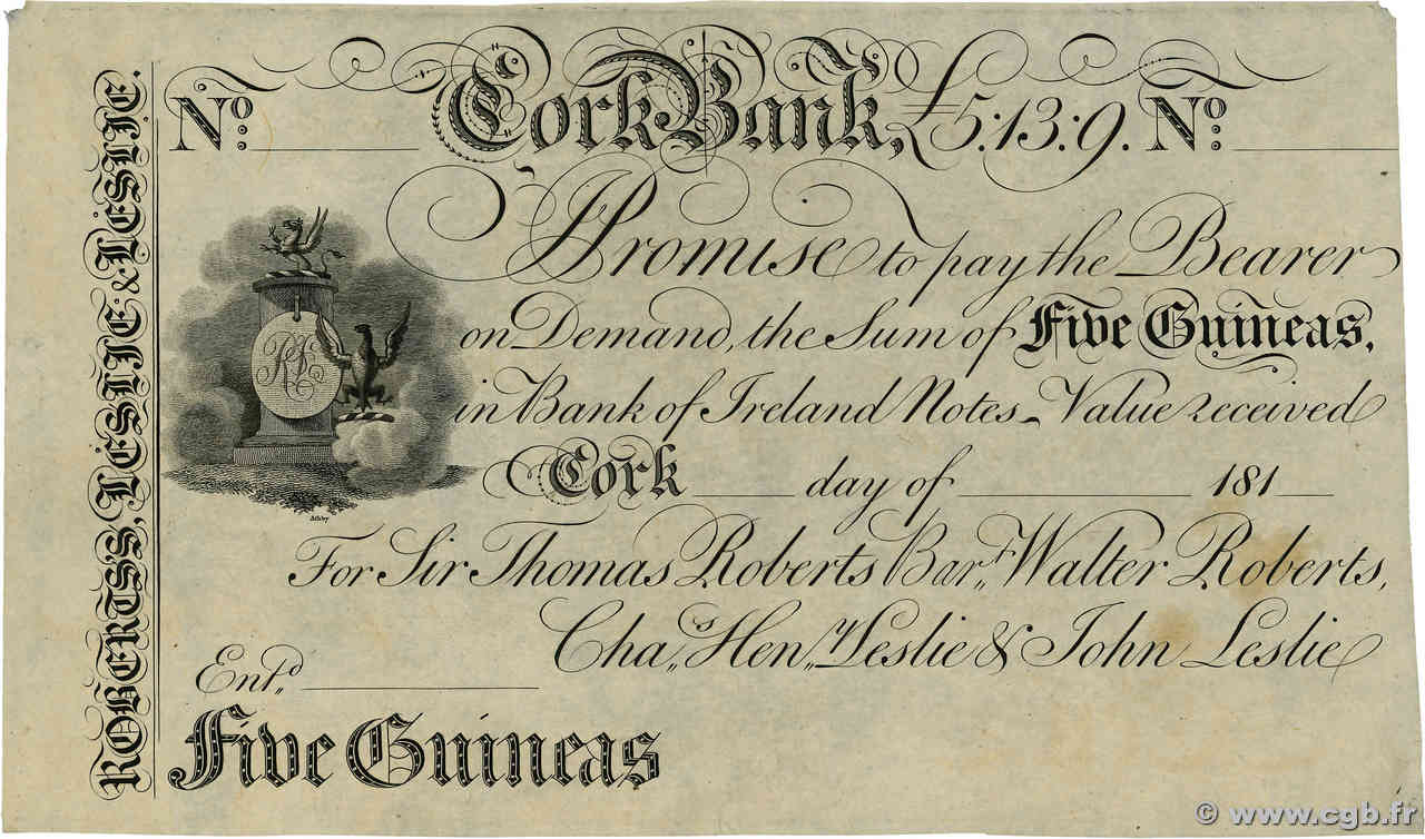 5 Guineas INGLATERRA Cork 1810  EBC