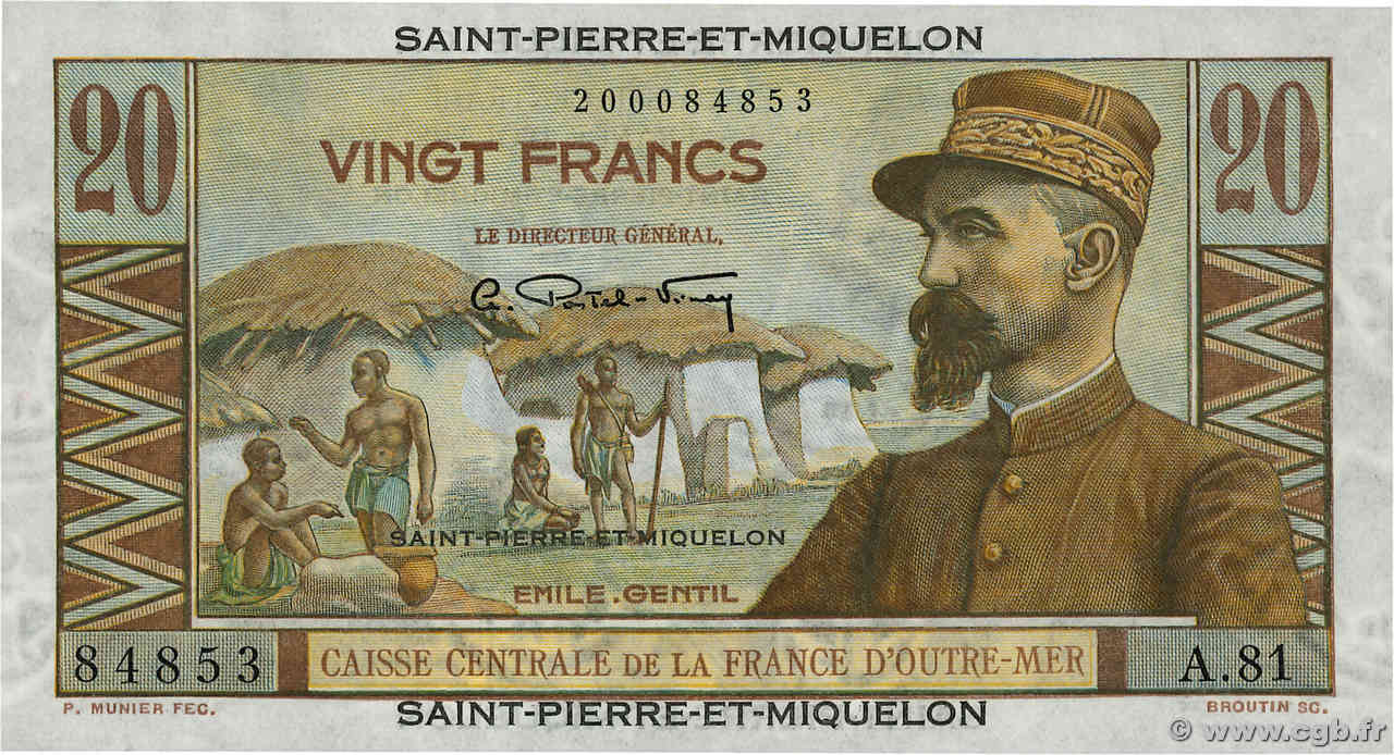 20 Francs Émile Gentil SAINT-PIERRE UND MIQUELON  1946 P.24 ST