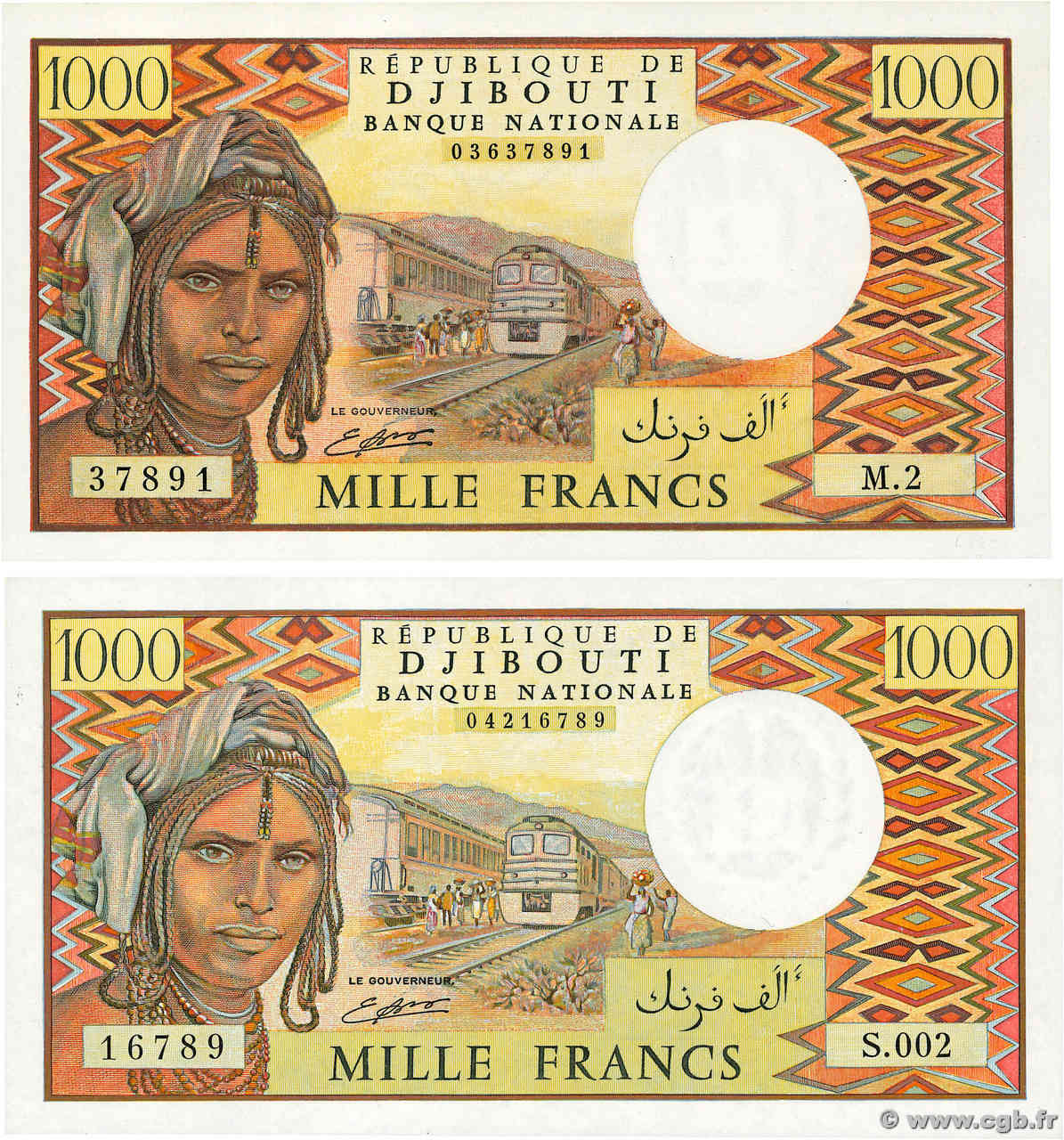 1000 Francs Lot DJIBOUTI  1988 P.37b/c pr.NEUF