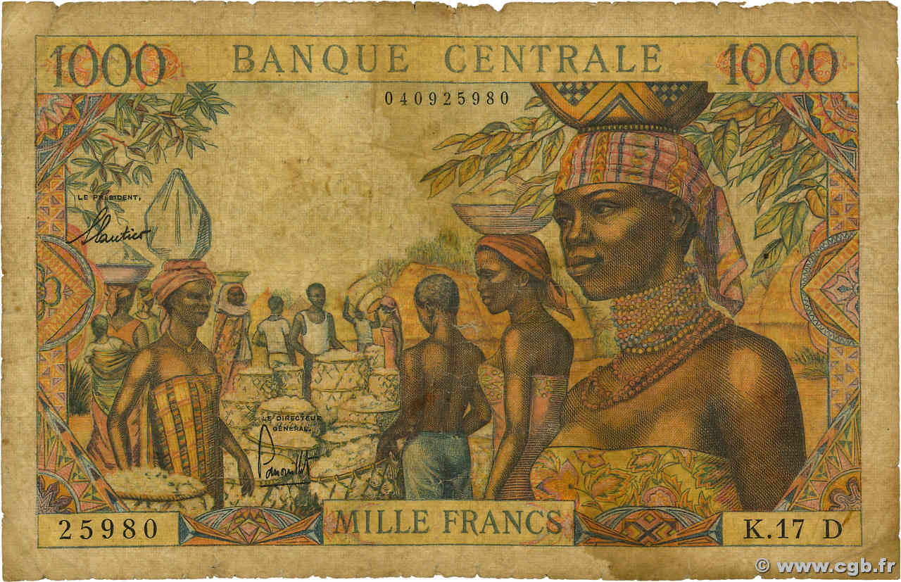 1000 Francs ÉTATS DE L AFRIQUE ÉQUATORIALE  1962 P.05h pr.B