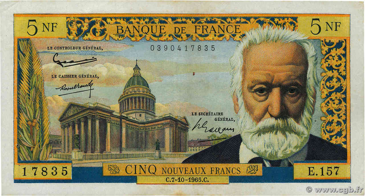 5 Nouveaux Francs VICTOR HUGO FRANCIA  1965 F.56.20 MBC