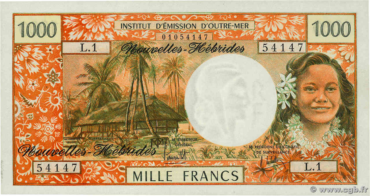 1000 Francs NUOVE EBRIDI  1975 P.20b FDC