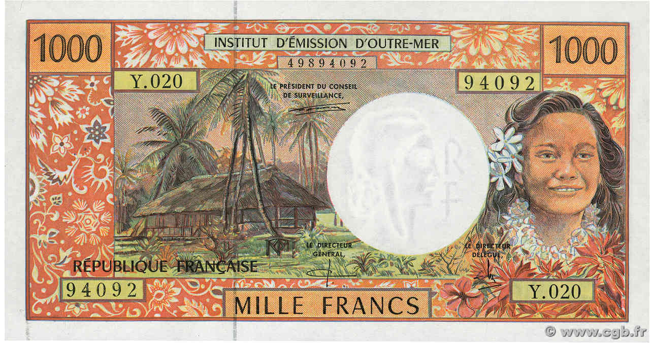 1000 Francs FRENCH PACIFIC TERRITORIES  1966 P.02d fST+