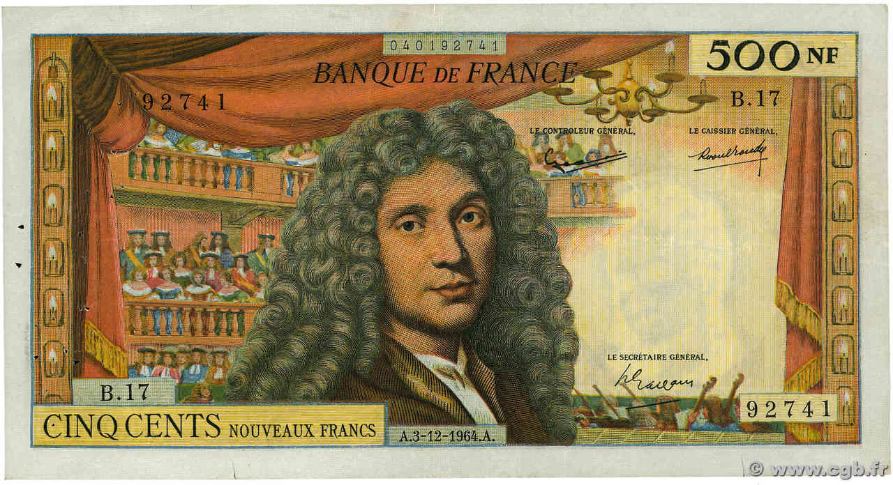 500 Nouveaux Francs MOLIÈRE FRANCE  1964 F.60.07 pr.TTB