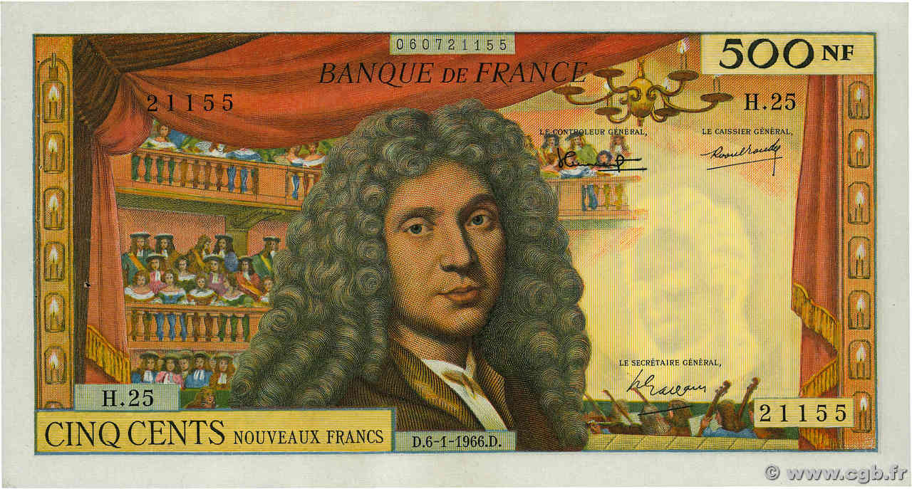 500 Nouveaux Francs MOLIÈRE FRANCE  1966 F.60.09 pr.SUP