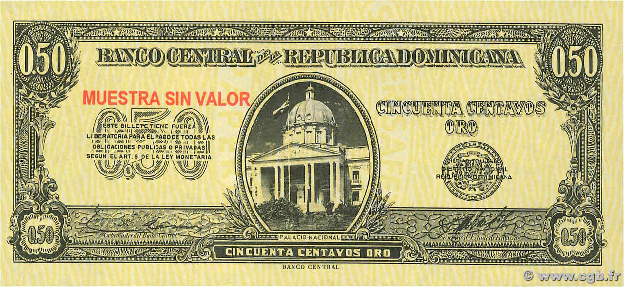 50 Centavos Oro Spécimen RÉPUBLIQUE DOMINICAINE  1961 P.090s NEUF
