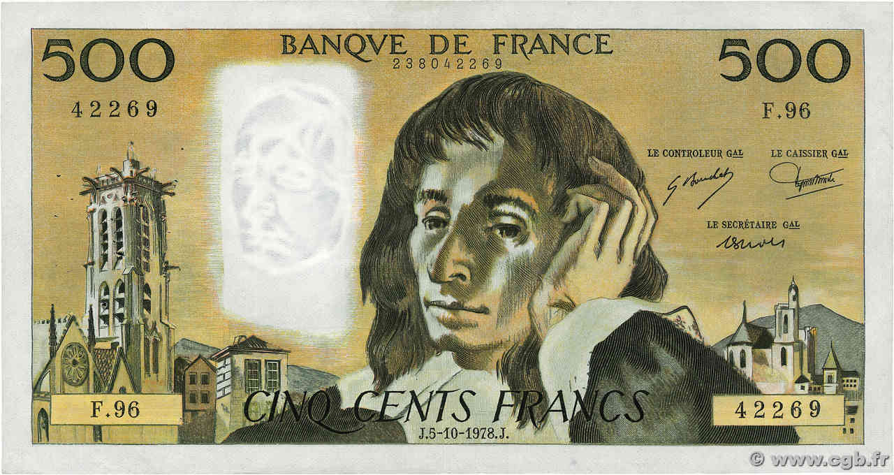 500 Francs PASCAL FRANCE  1978 F.71.18 TTB